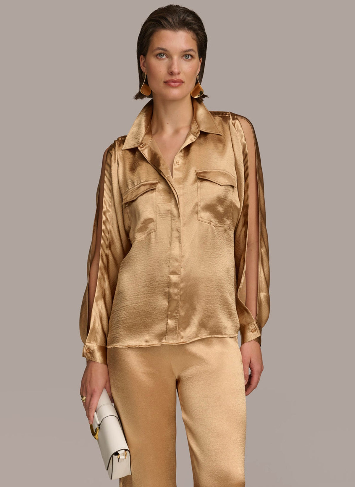 COLD SHOULDER COLLARED BUTTON DOWN