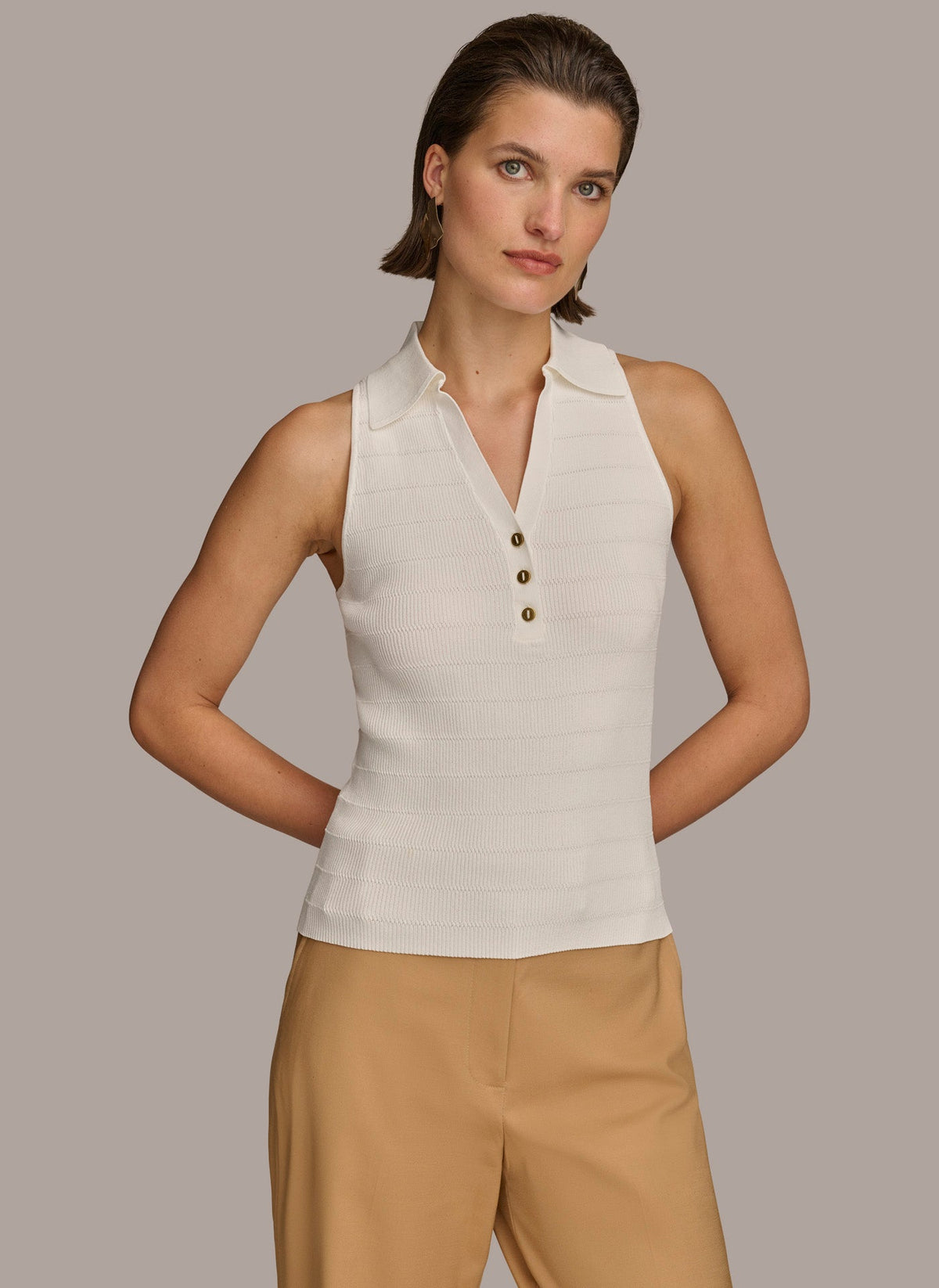 TEXTURE SWEATER WITH GOLD BUTTONS