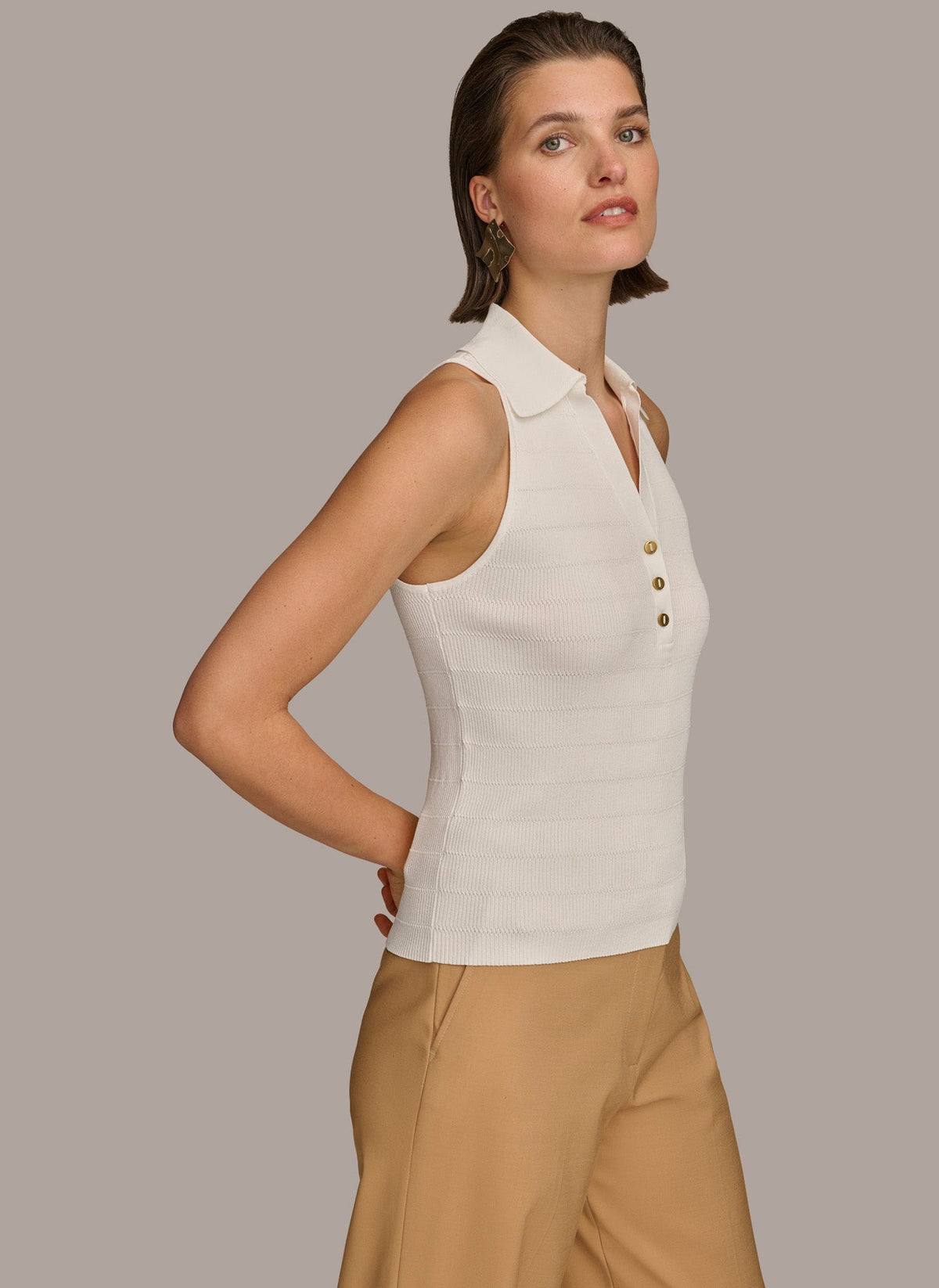 TEXTURE SWEATER WITH GOLD BUTTONS