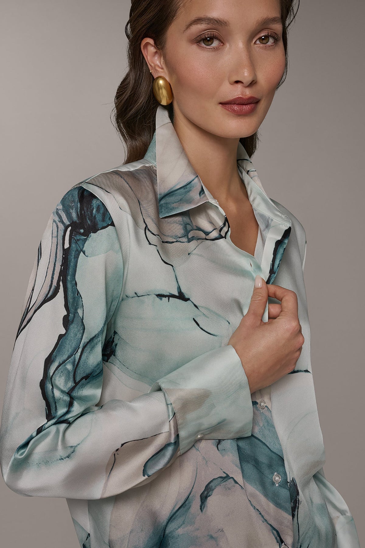PRINTED DRAWSTRING HEM BLOUSE