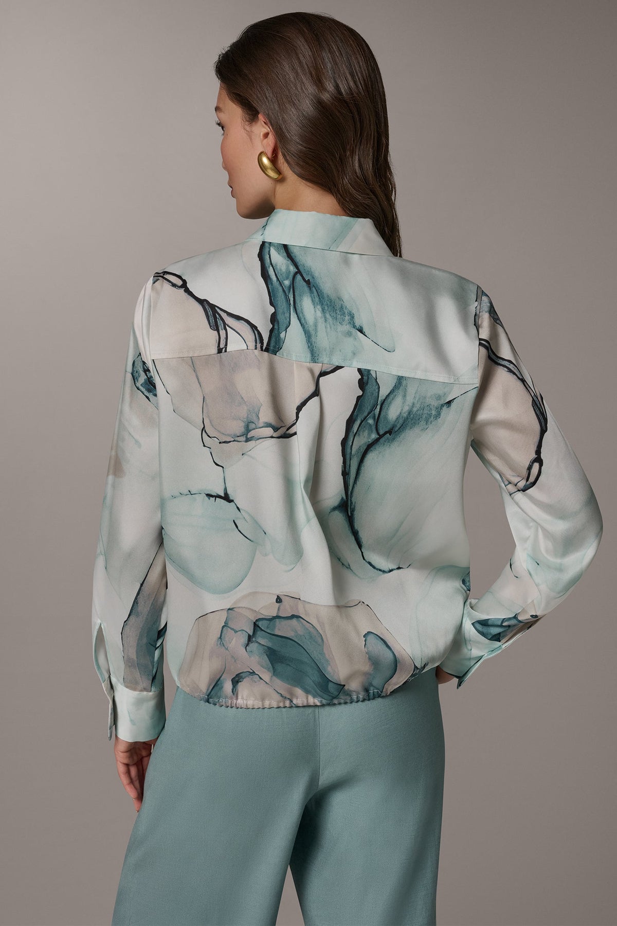 PRINTED DRAWSTRING HEM BLOUSE