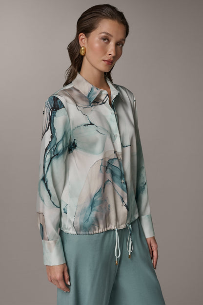 PRINTED DRAWSTRING HEM BLOUSE