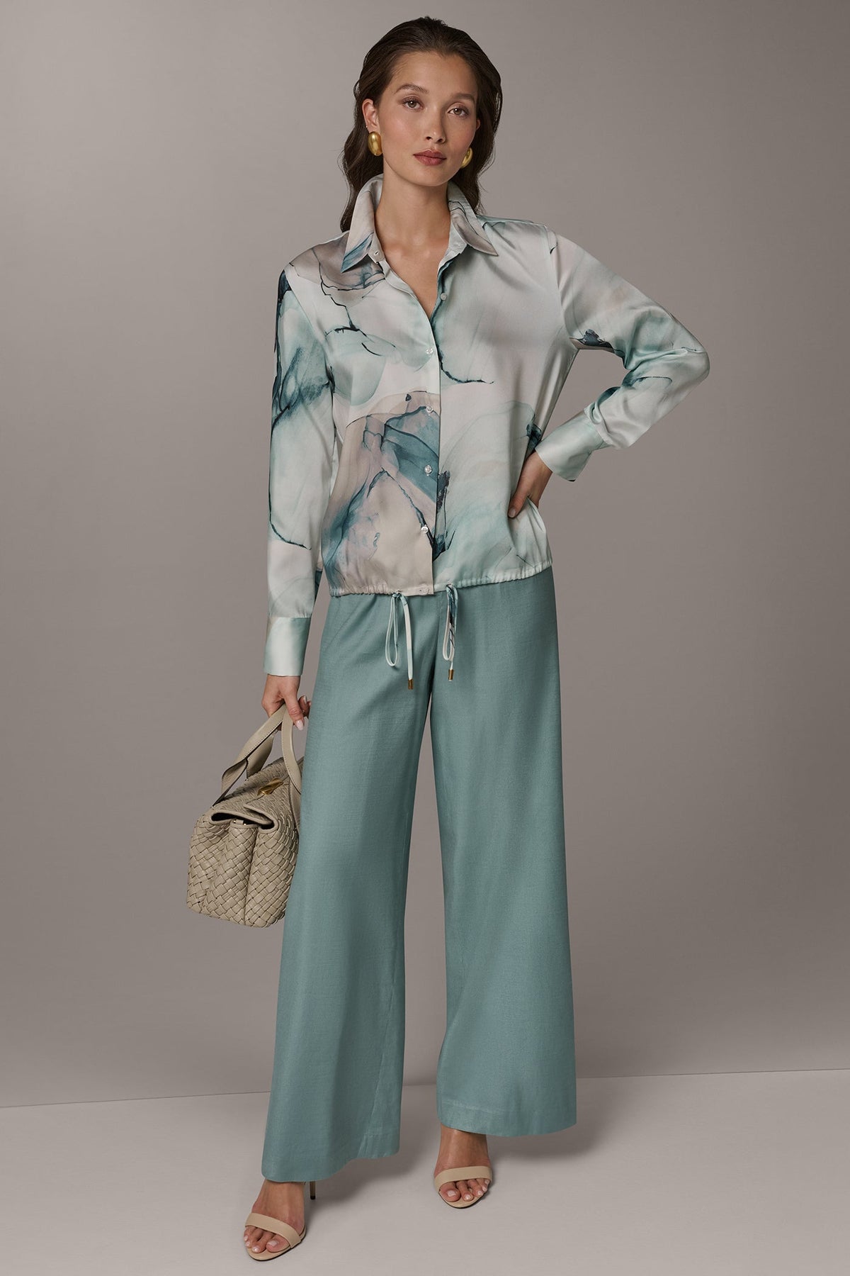 PRINTED DRAWSTRING HEM BLOUSE