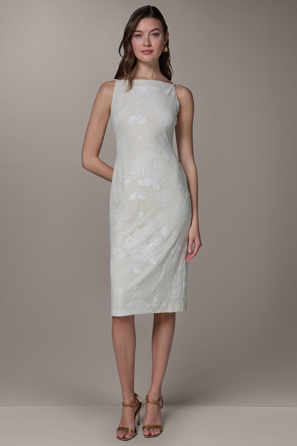 FLORAL SEQUIN MIDI SHEATH DRESS