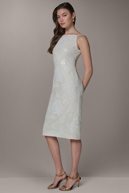 FLORAL SEQUIN MIDI SHEATH DRESS