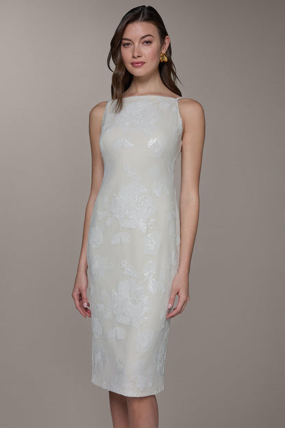 FLORAL SEQUIN MIDI SHEATH DRESS