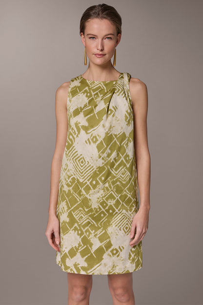 COTTON-SATEEN TWIST SHOULDER SHIFT DRESS