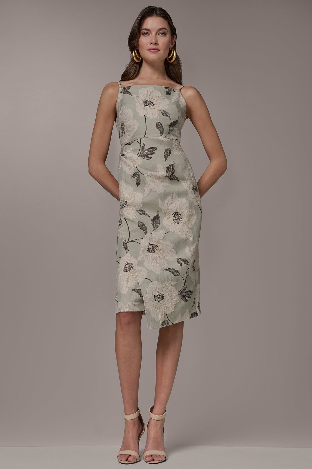 FLORAL-JACQUARD WRAP MIDI DRESS