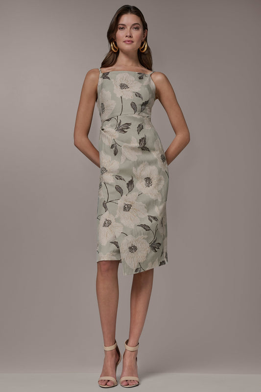 FLORAL-JACQUARD WRAP MIDI DRESS