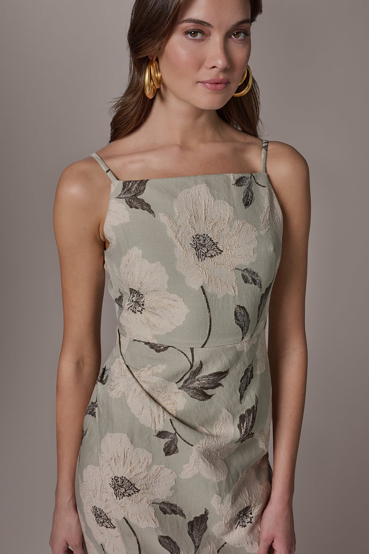FLORAL-JACQUARD WRAP MIDI DRESS