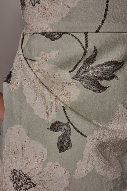 FLORAL-JACQUARD WRAP MIDI DRESS
