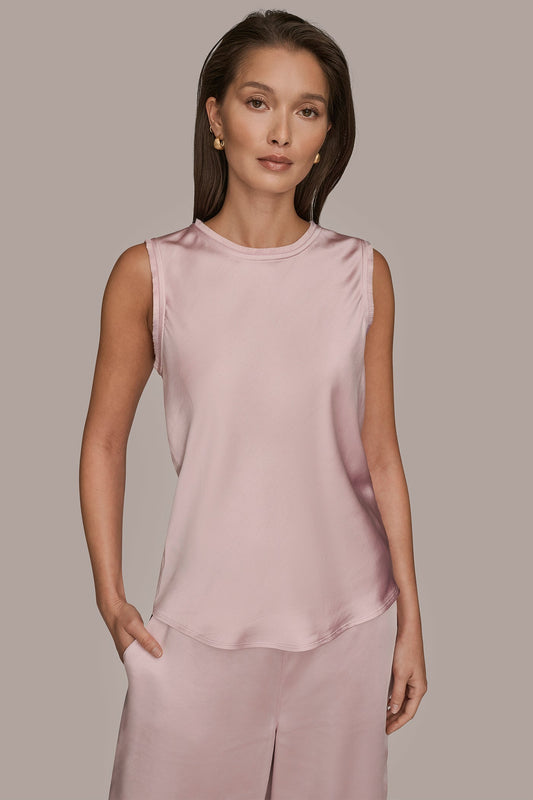 SATIN FRINGE-TRIMMED SLEEVELESS BLOUSE