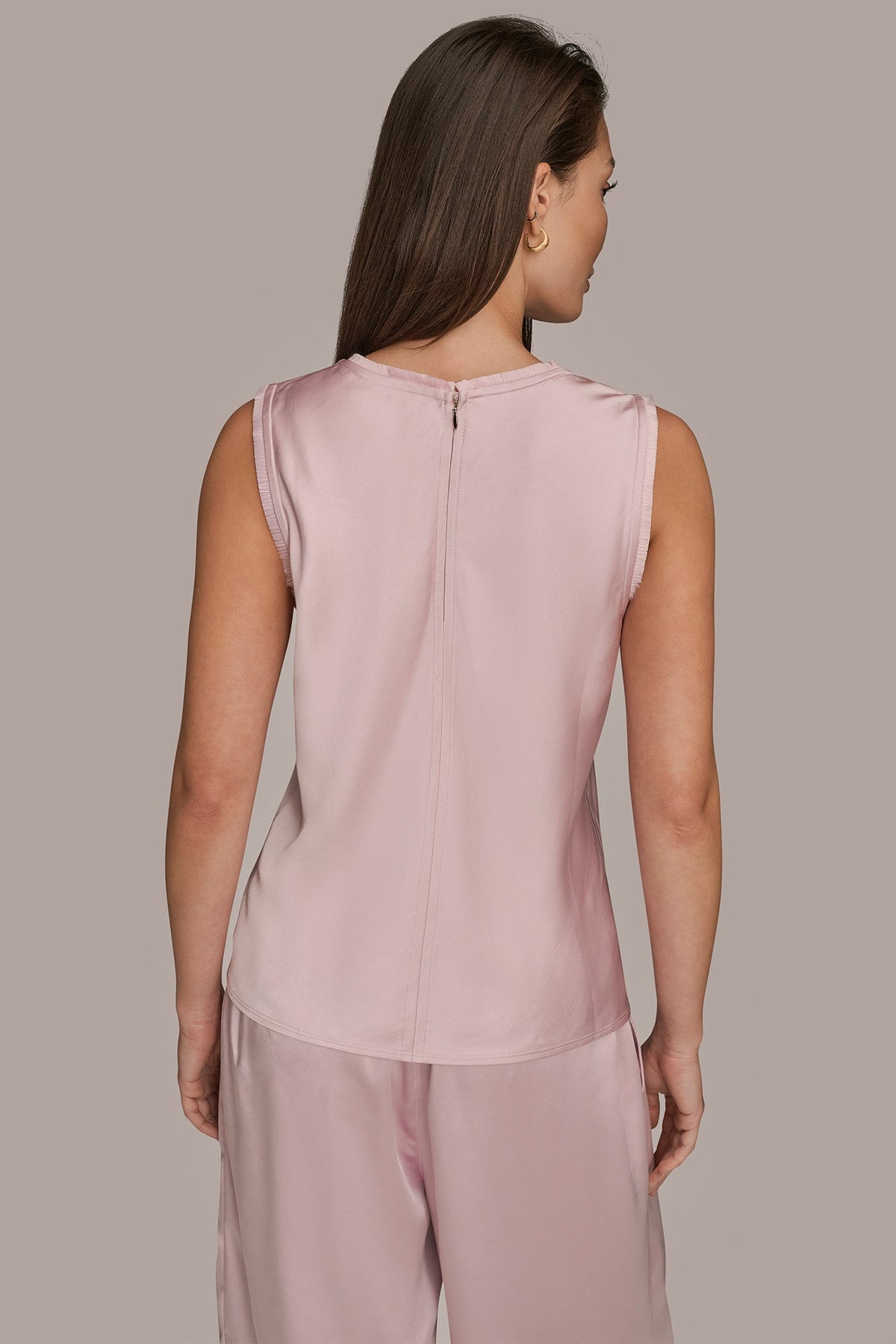 SATIN FRINGE-TRIMMED SLEEVELESS BLOUSE