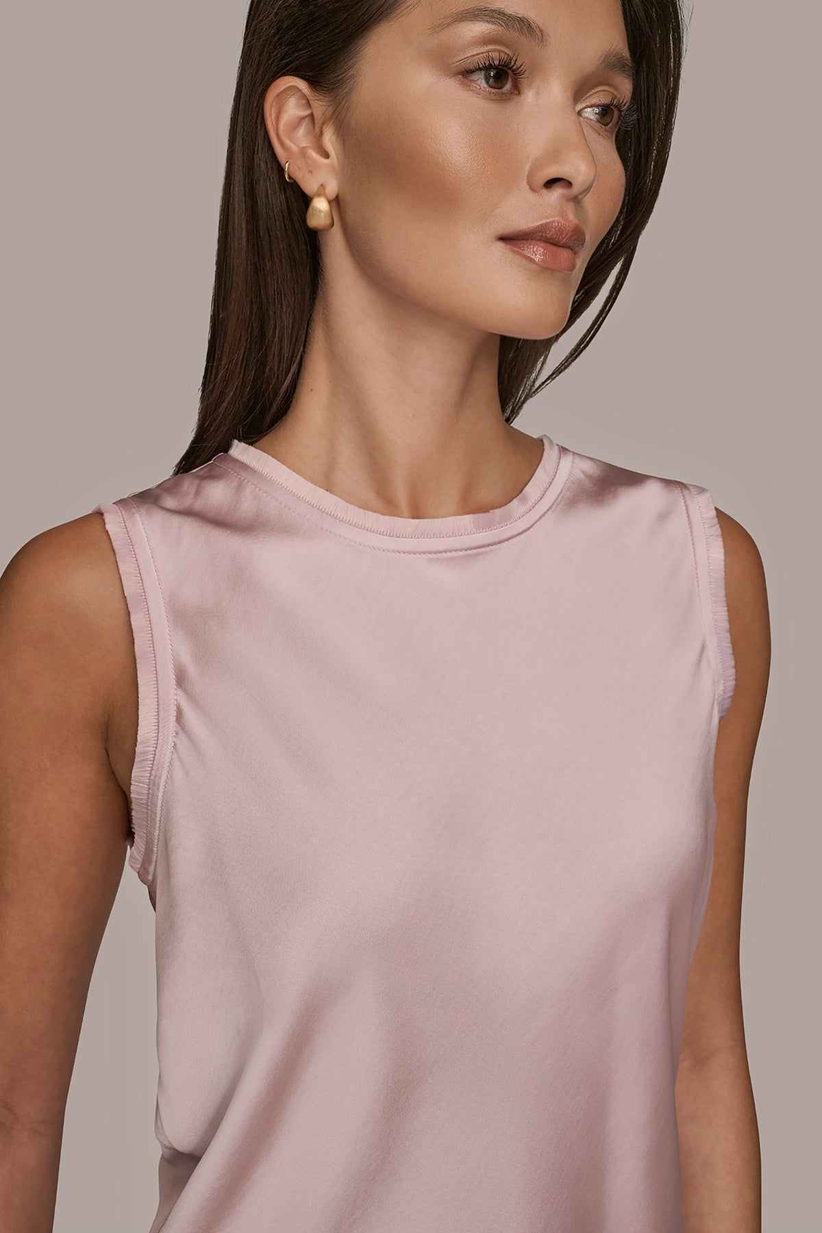SATIN FRINGE-TRIMMED SLEEVELESS BLOUSE