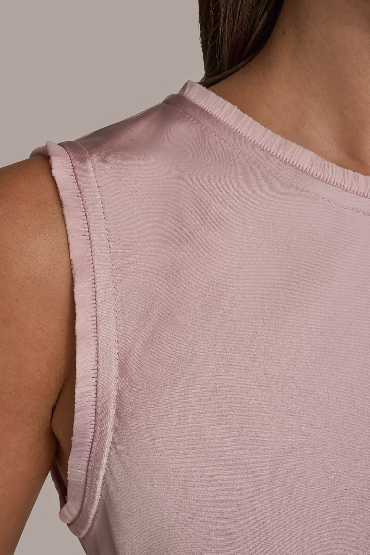 SATIN FRINGE-TRIMMED SLEEVELESS BLOUSE