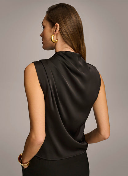 SLEEVELESS DRAPED MOCKNECK TOP