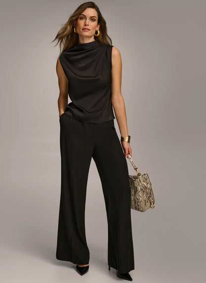 SLEEVELESS DRAPED MOCKNECK TOP