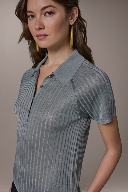 RIB-KNIT POLO SWEATER