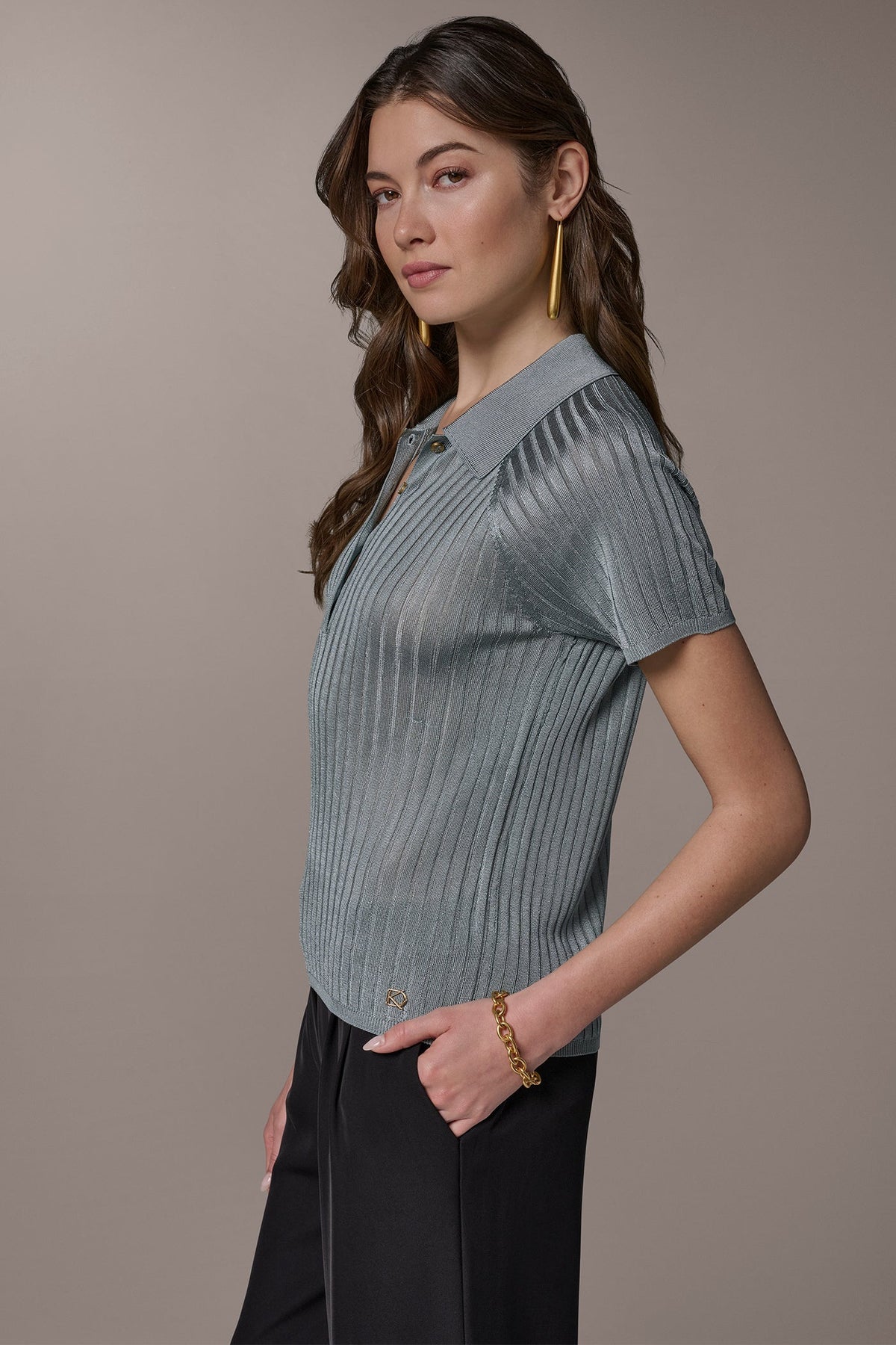 RIB-KNIT POLO SWEATER