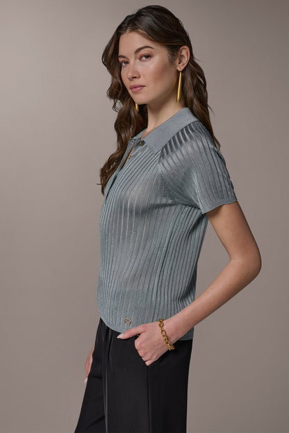 RIB-KNIT POLO SWEATER