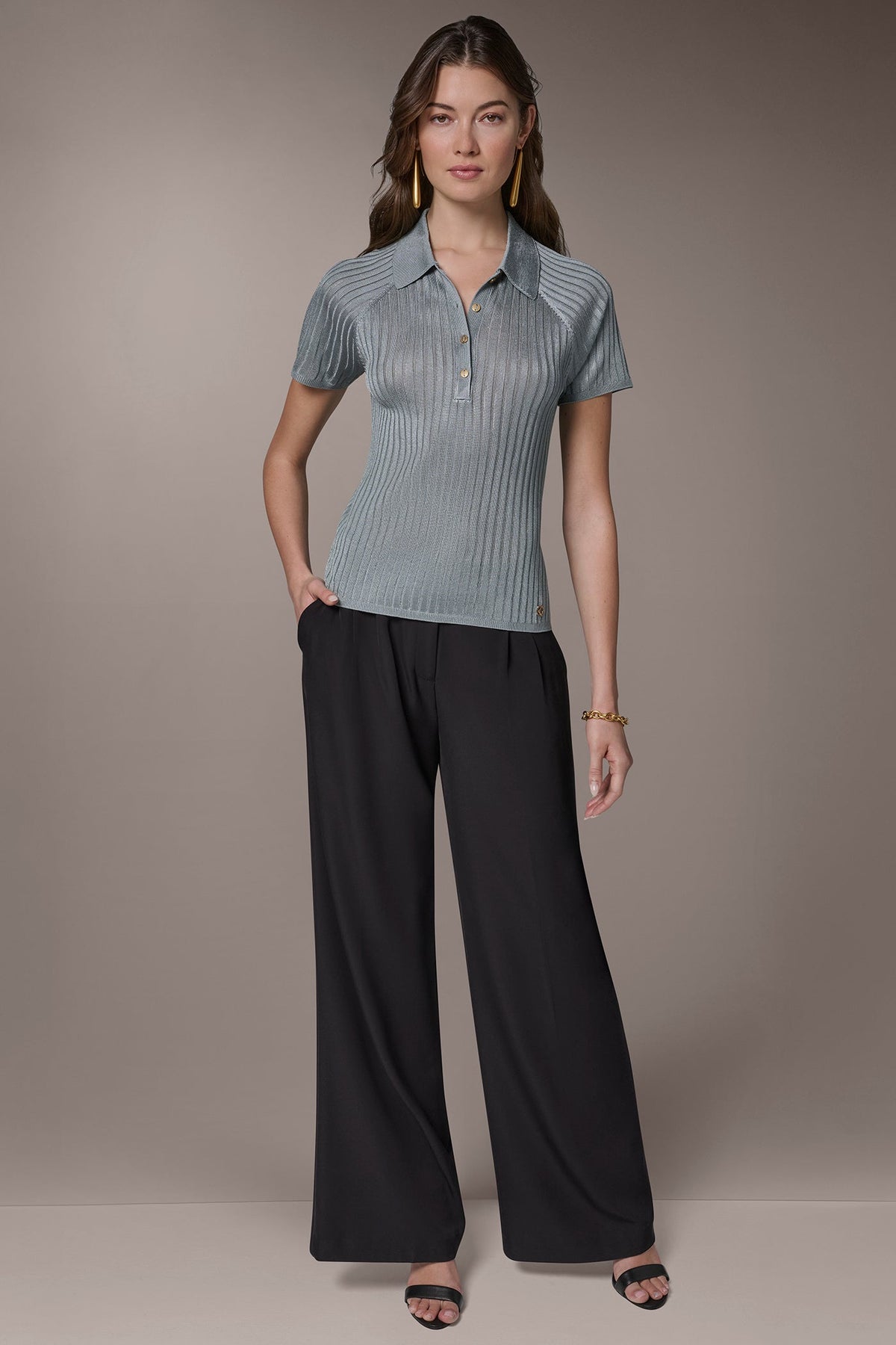 RIB-KNIT POLO SWEATER