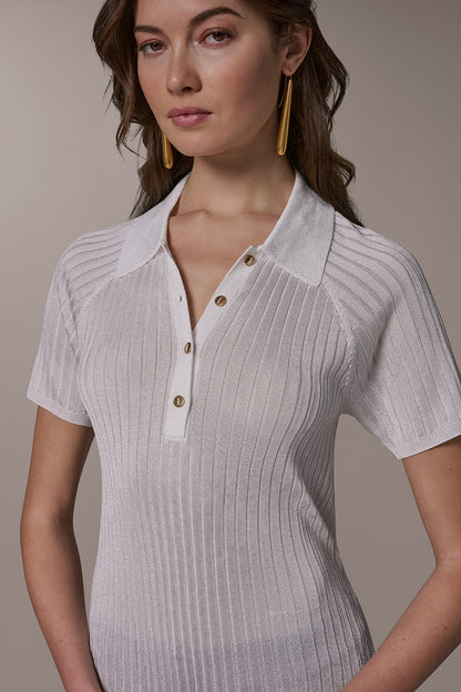 RIB-KNIT POLO SWEATER