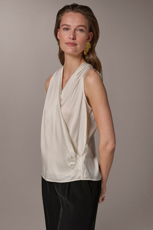 STRETCH-SILK WRAP-EFFECT BLOUSE
