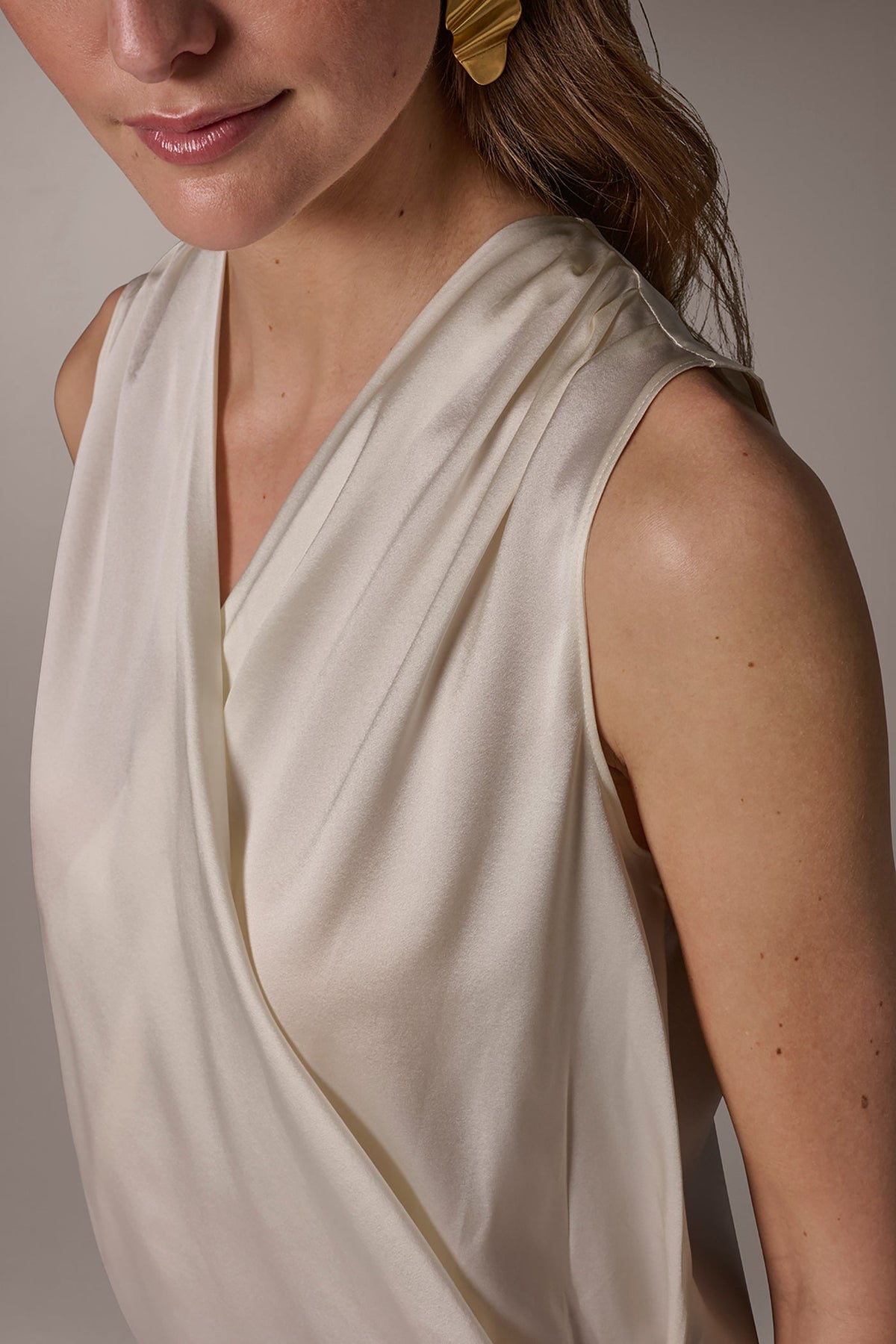 STRETCH-SILK WRAP-EFFECT BLOUSE