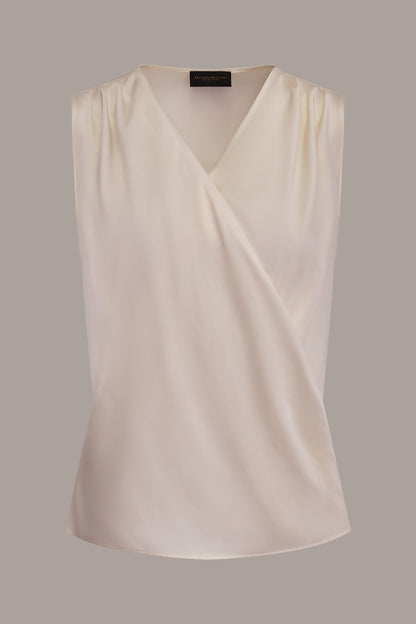 STRETCH-SILK WRAP-EFFECT BLOUSE