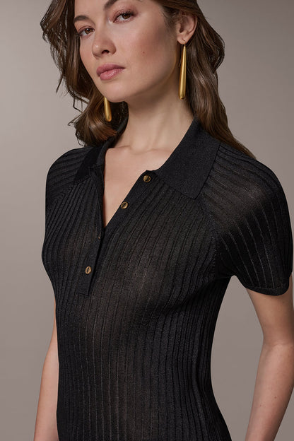 RIB-KNIT POLO SWEATER