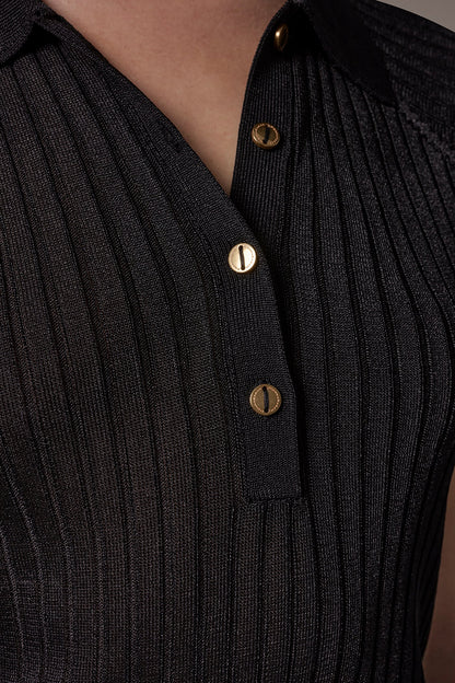 RIB-KNIT POLO SWEATER