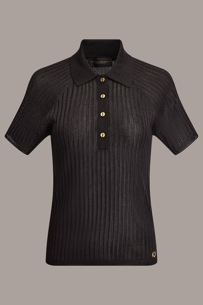 RIB-KNIT POLO SWEATER