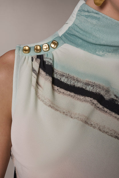 PRINTED BUTTON SHOULDER BLOUSE