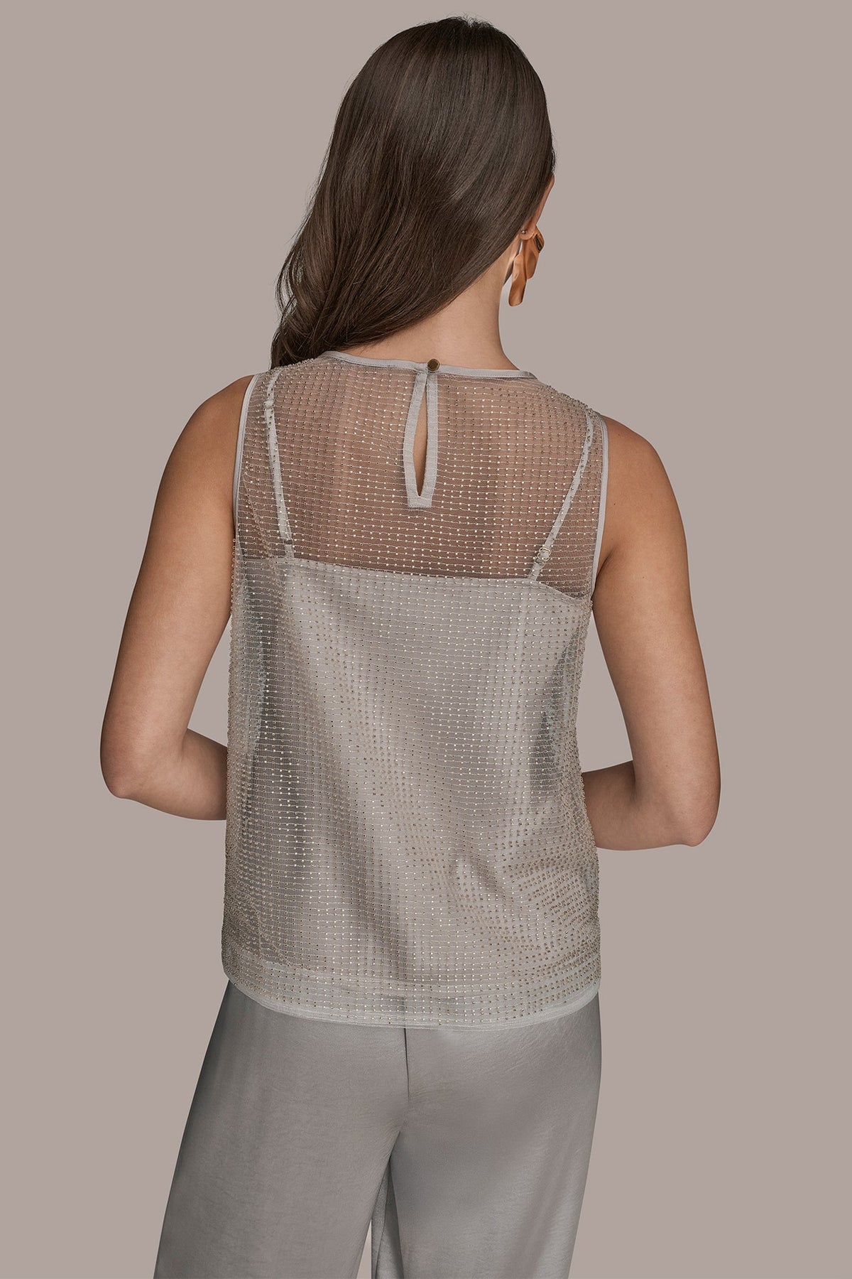 LAYERED BEADED SLEEVELESS BLOUSE