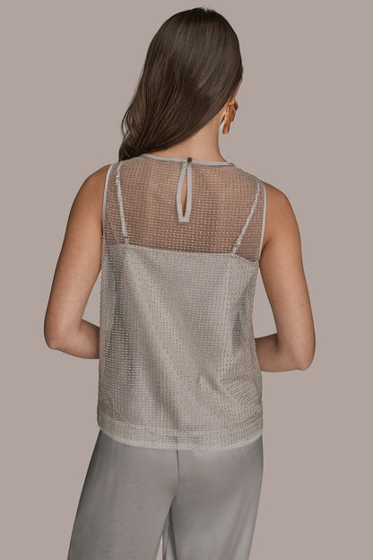 LAYERED BEADED SLEEVELESS BLOUSE