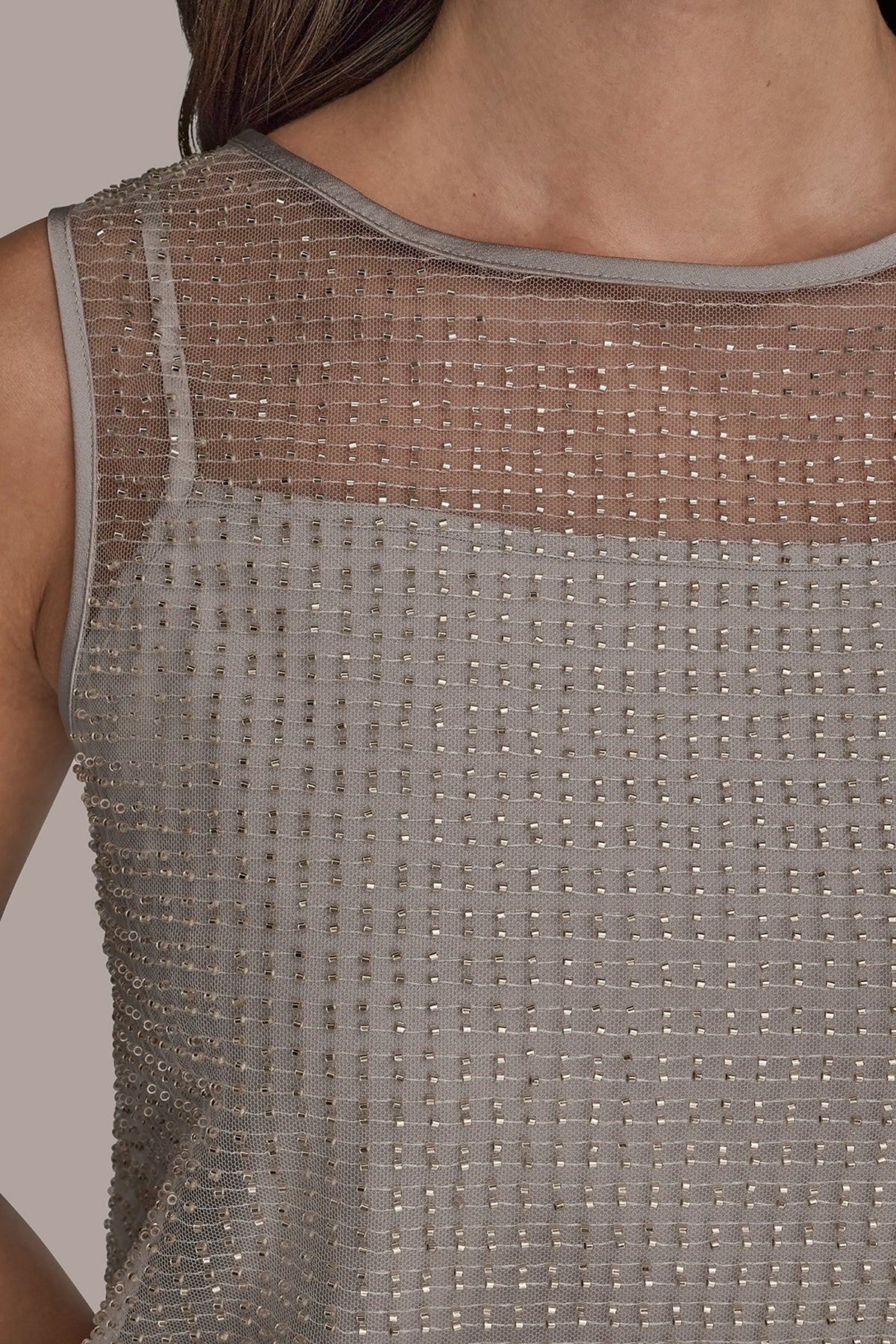 LAYERED BEADED SLEEVELESS BLOUSE