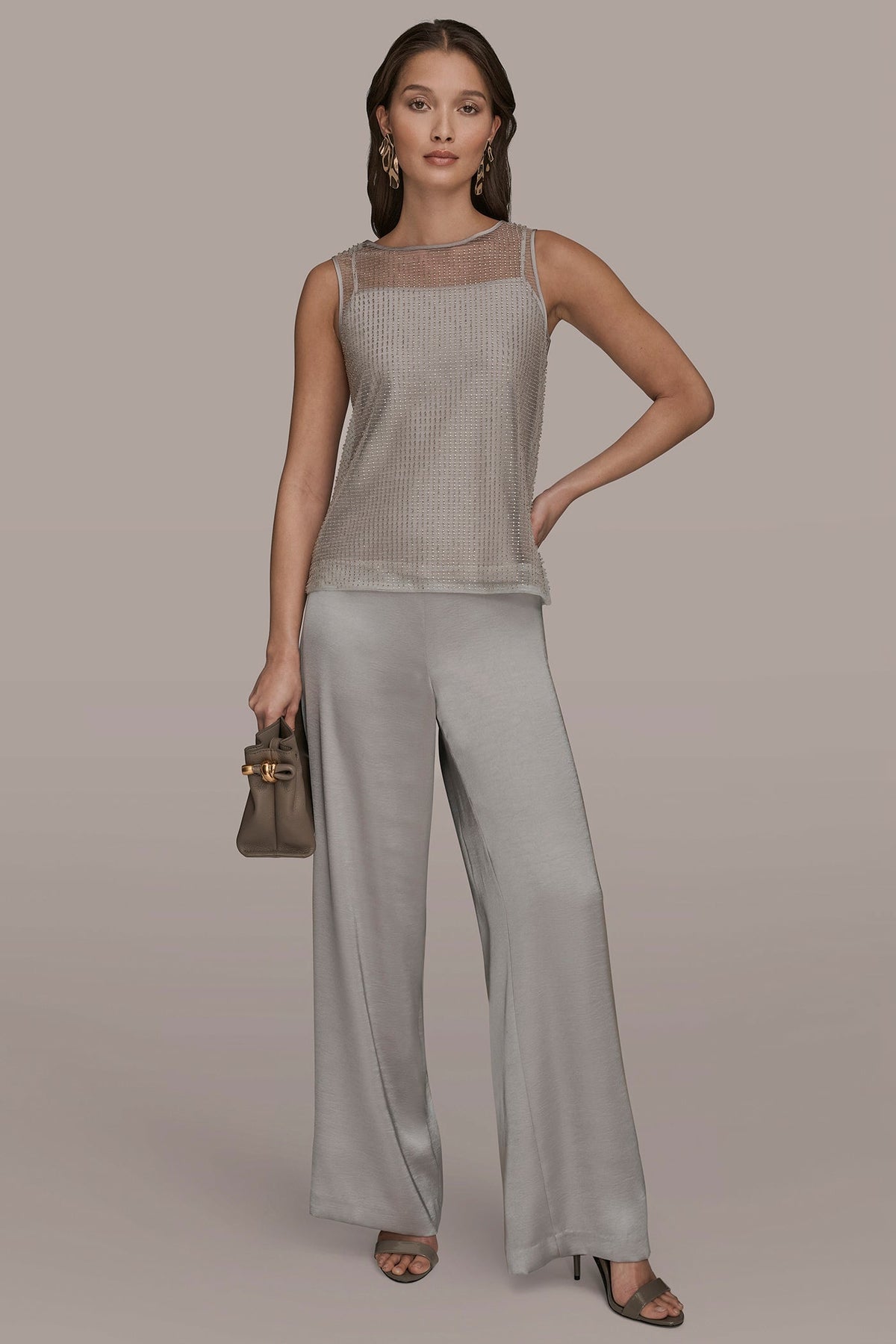 LAYERED BEADED SLEEVELESS BLOUSE