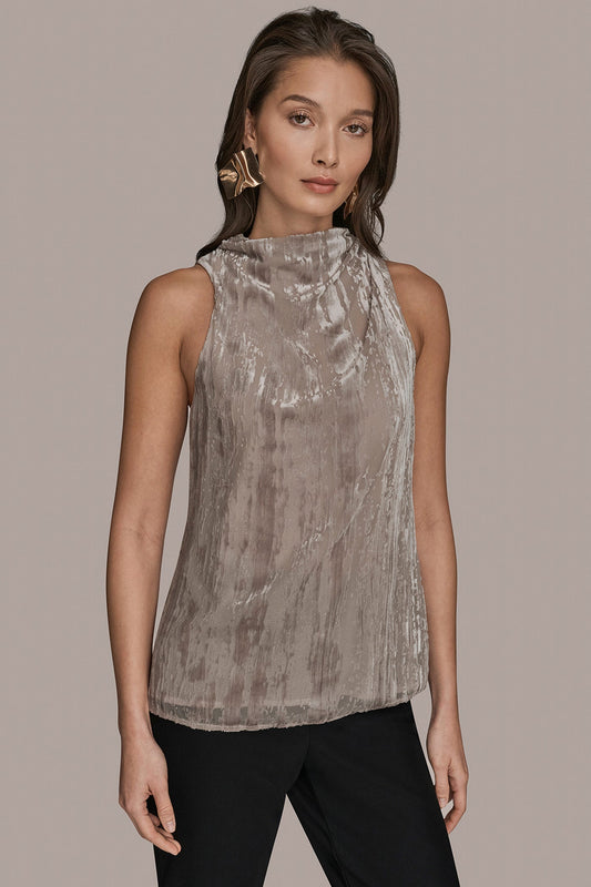 SLEEVELESS HIGH-NECK BURNOUT BLOUSE