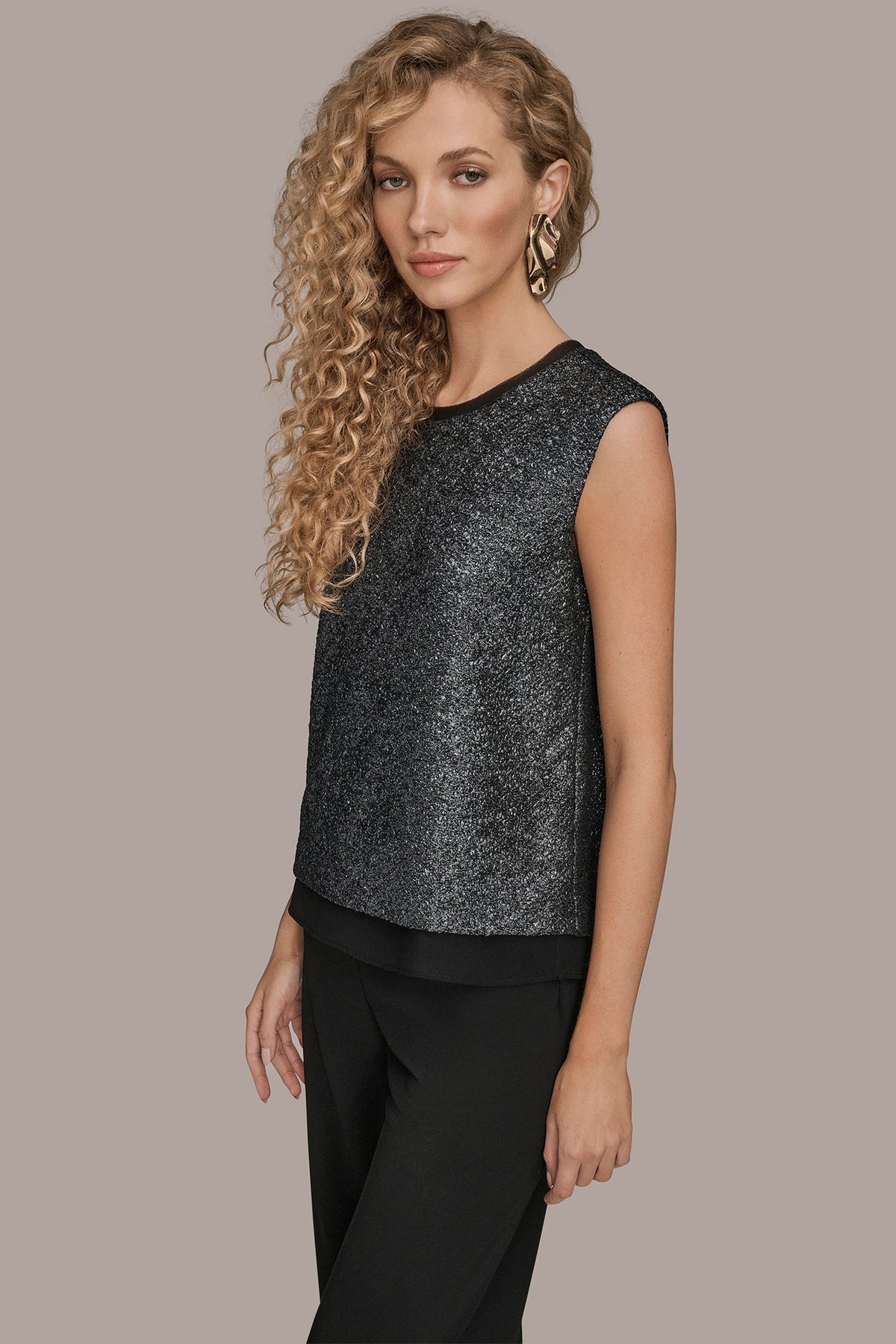 CHIFFON-TRIMMED BLOUSE