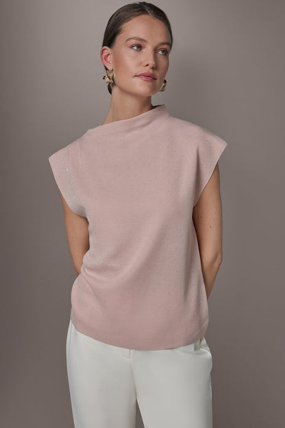 SEQUIN ASYMMETRIC FUNNEL NECK SWEATER