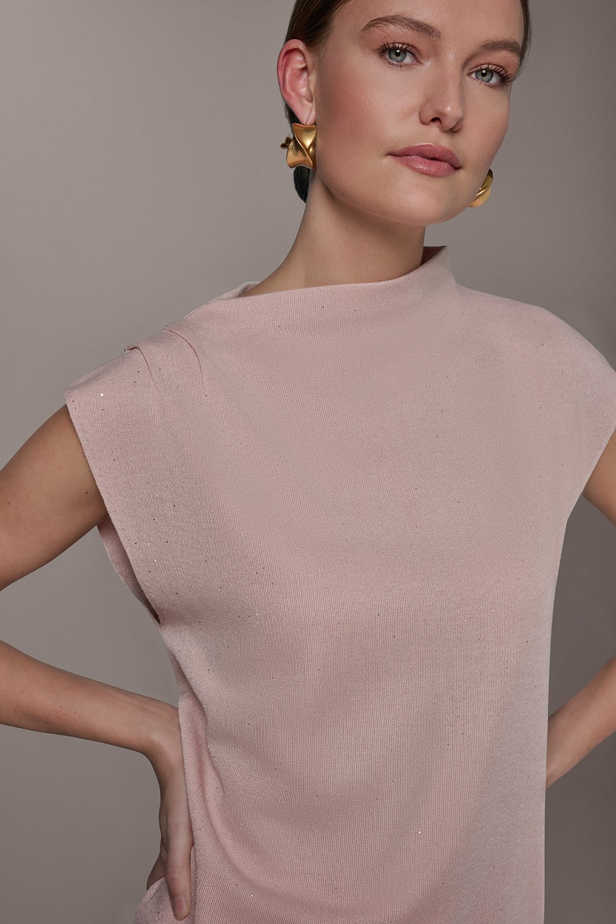 SEQUIN ASYMMETRIC FUNNEL NECK SWEATER