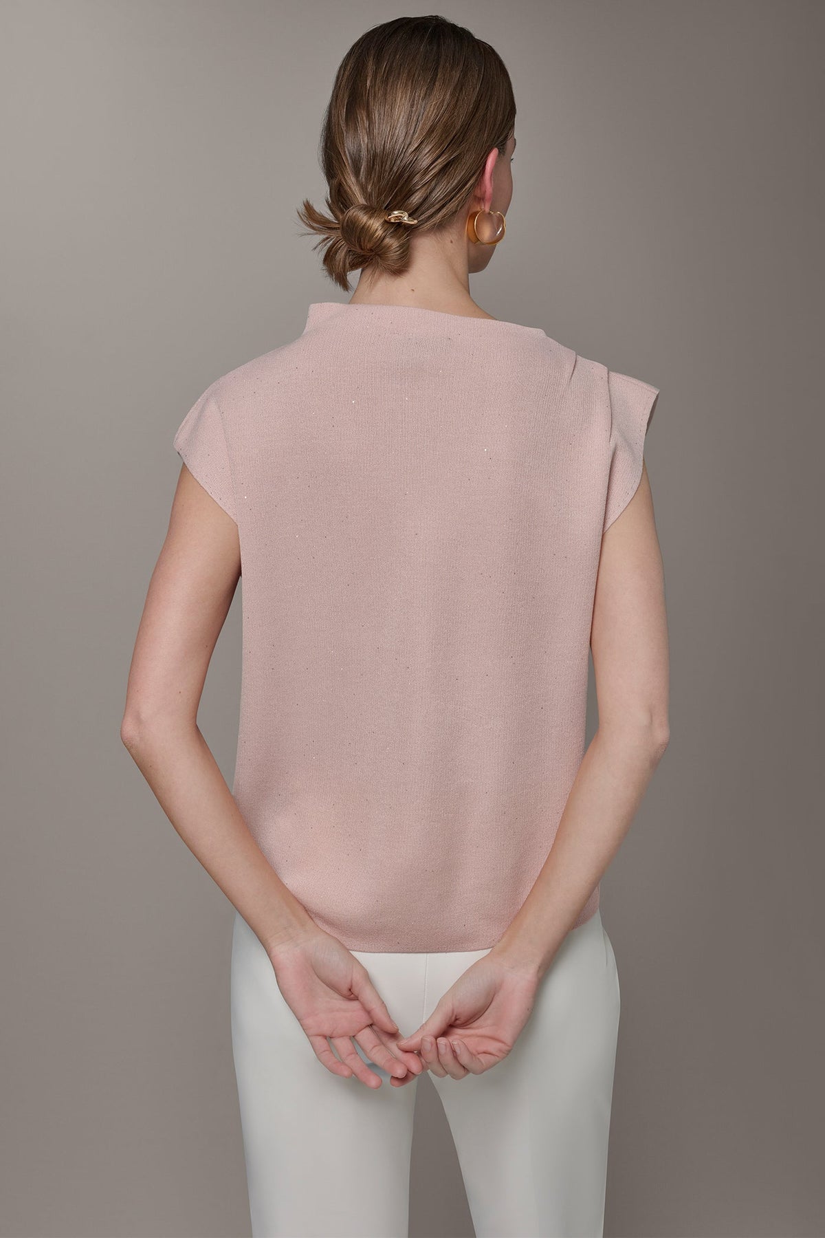 SEQUIN ASYMMETRIC FUNNEL NECK SWEATER
