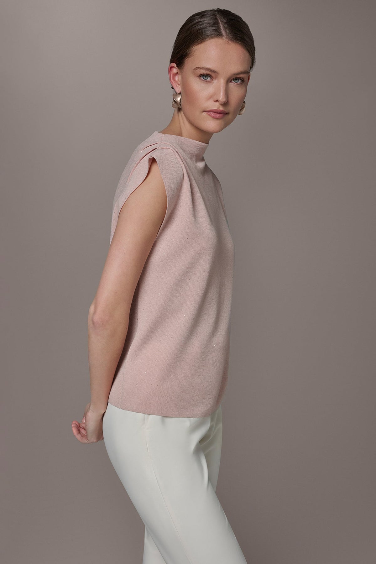 SEQUIN ASYMMETRIC FUNNEL NECK SWEATER