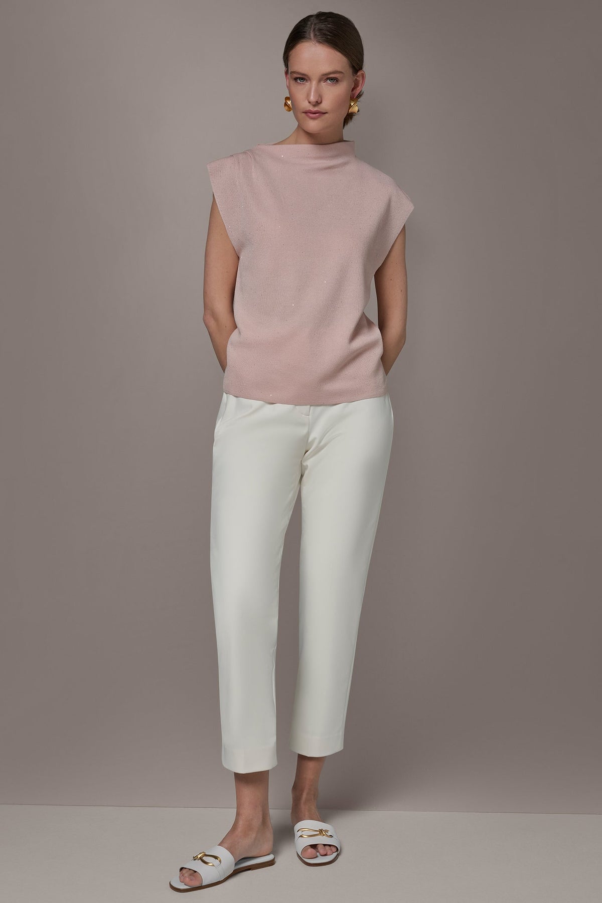 SEQUIN ASYMMETRIC FUNNEL NECK SWEATER