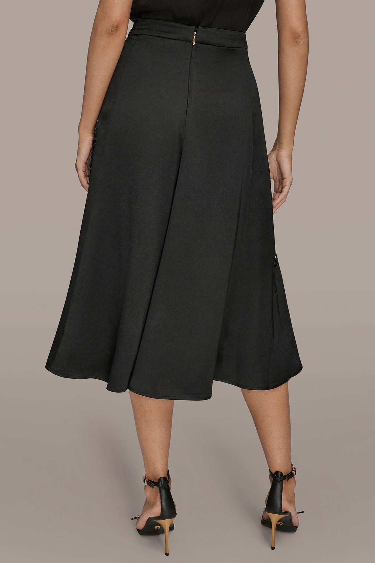 FLORAL-SEQUINED SATIN MIDI SKIRT
