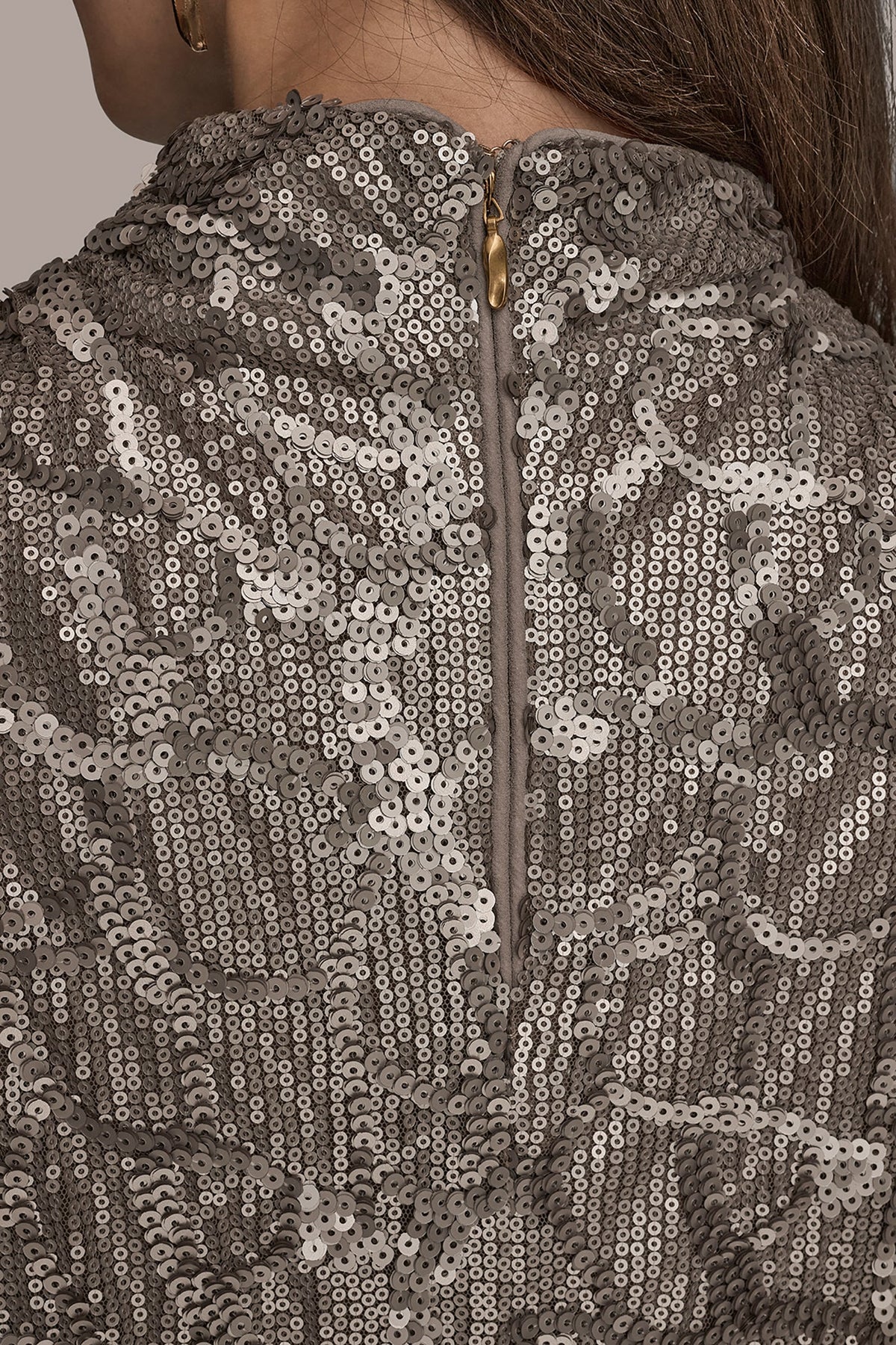 SLEEVELESS HIGH COWL-NECK SEQUIN TOP