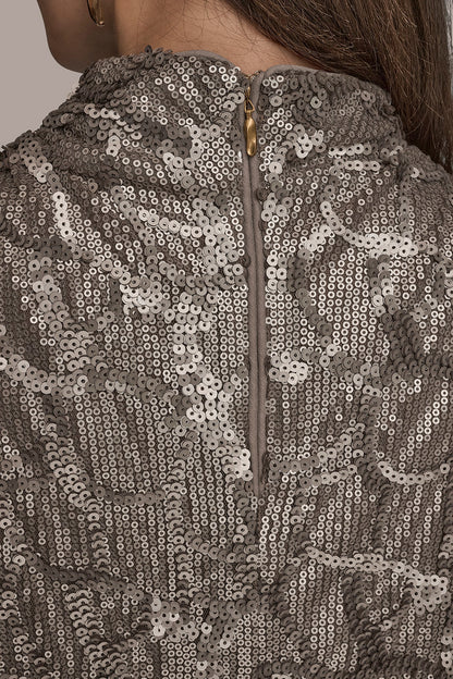 SLEEVELESS HIGH COWL-NECK SEQUIN TOP