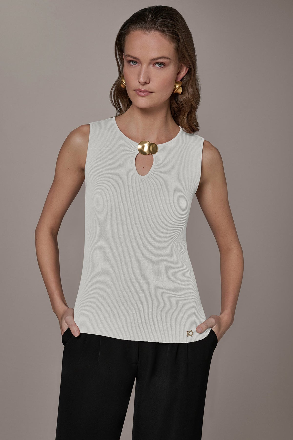 KEYHOLE RIBBED SWEATER TANK