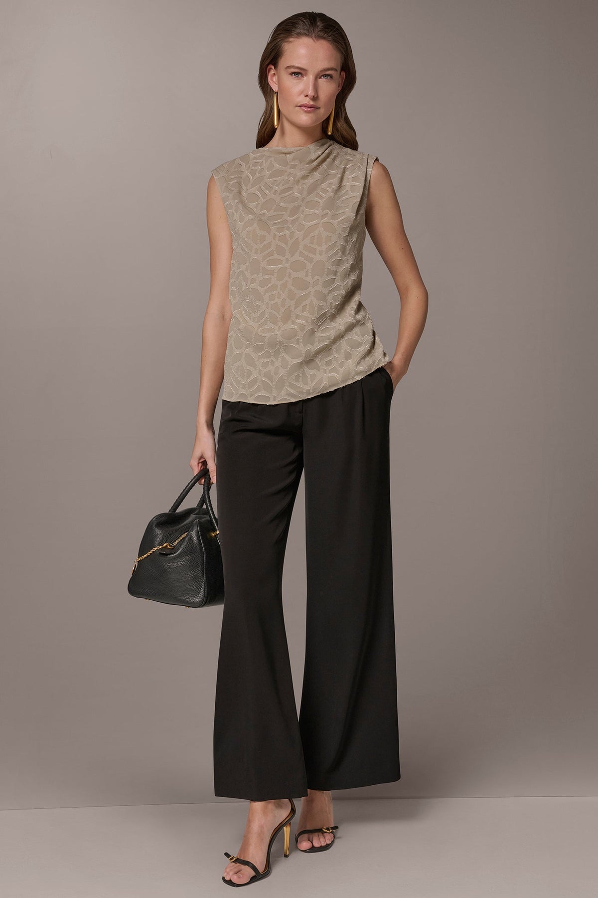 JACQUARD HIGH MOCK NECK BLOUSE